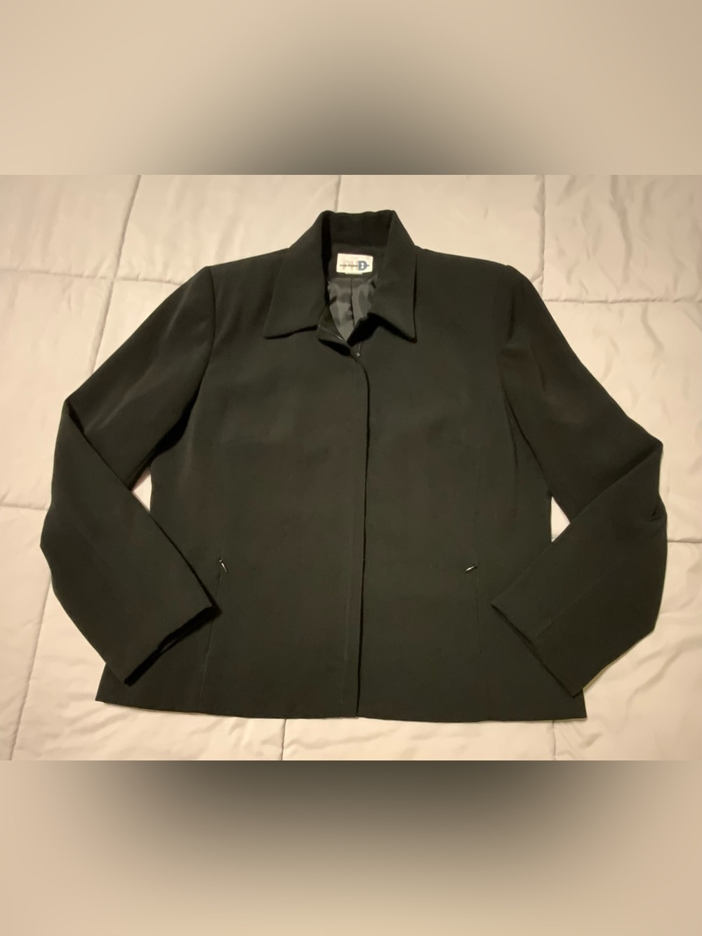 Paul Harris Design Womens Black Full Zip Blazer Shoulder Pads Size XL Minimalist